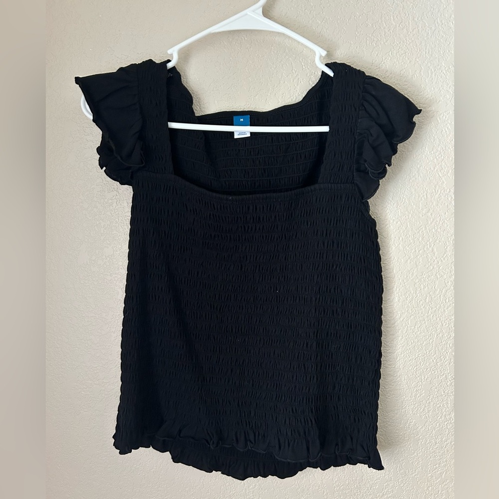 Old Navy Black Gauze Smocked Blouse